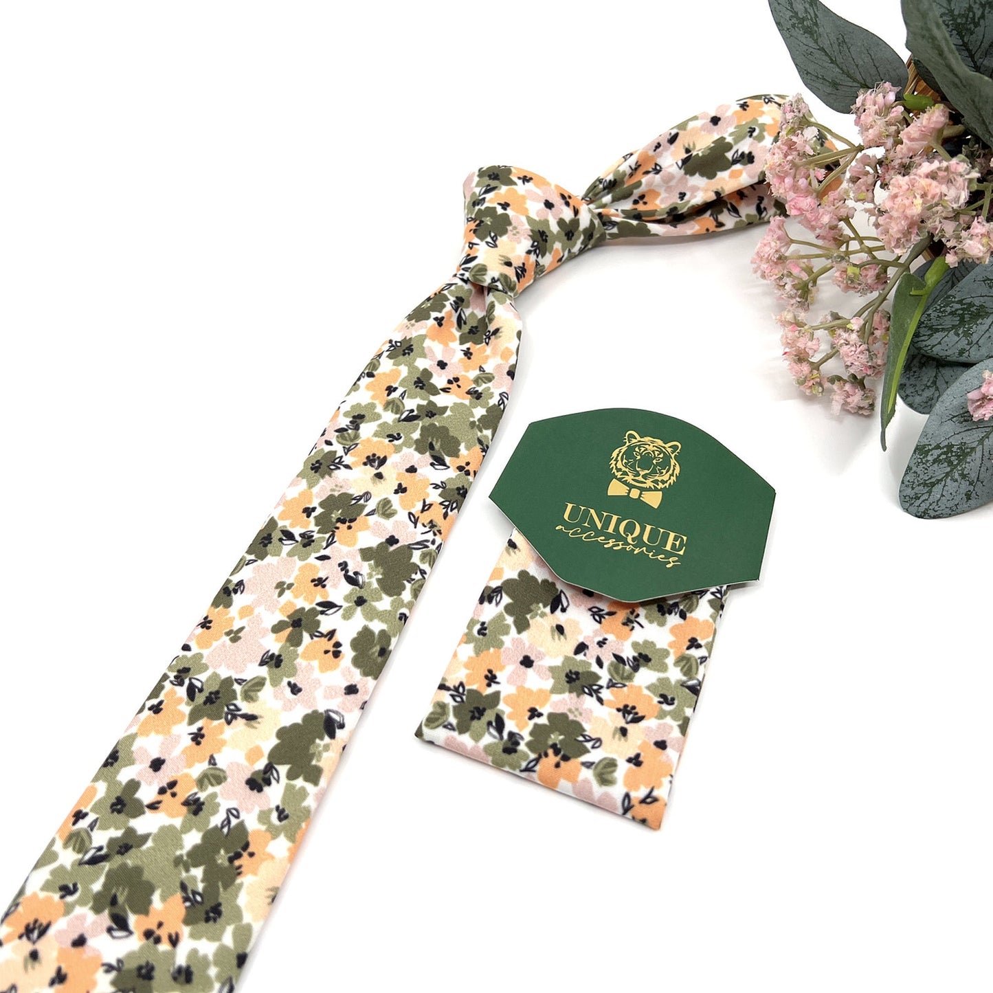 Green Floral Necktie, Groomsmen Neckties, Wedding Floral Neckties, Groom Necktie, Men Neckties