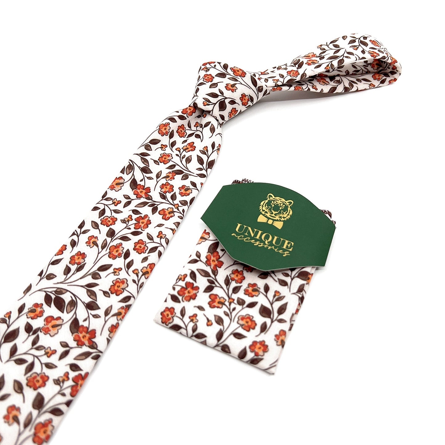 Burnt Floral Necktie, Groomsmen Floral Neckties, Wedding Floral Neckties