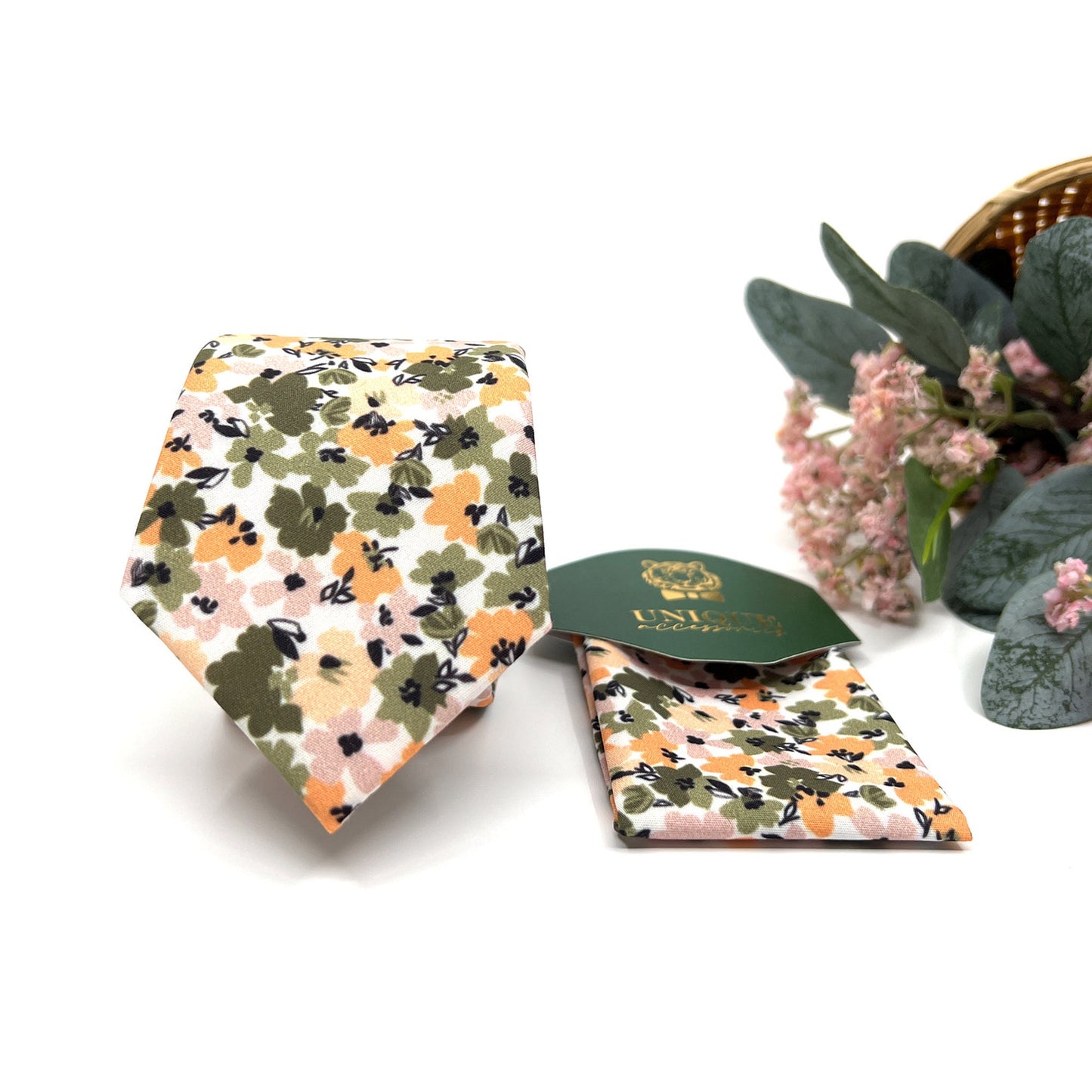 Green Floral Necktie, Groomsmen Neckties, Wedding Floral Neckties, Groom Necktie, Men Neckties