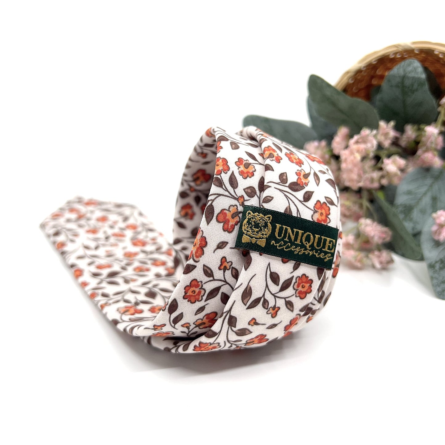 Burnt Floral Necktie, Groomsmen Floral Neckties, Wedding Floral Neckties