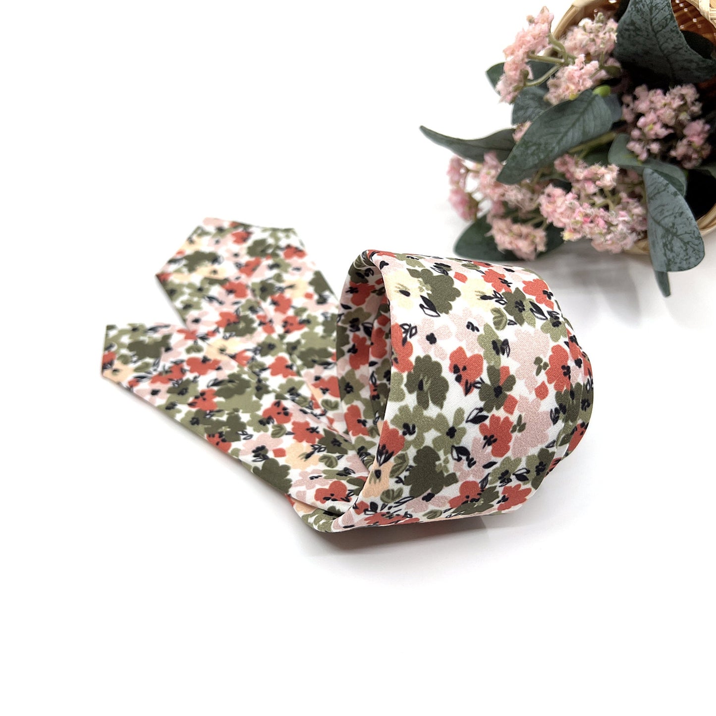 Olive Green Floral Necktie, Floral Neckties, Groom Necktie, Wedding tie, Mens Necktie