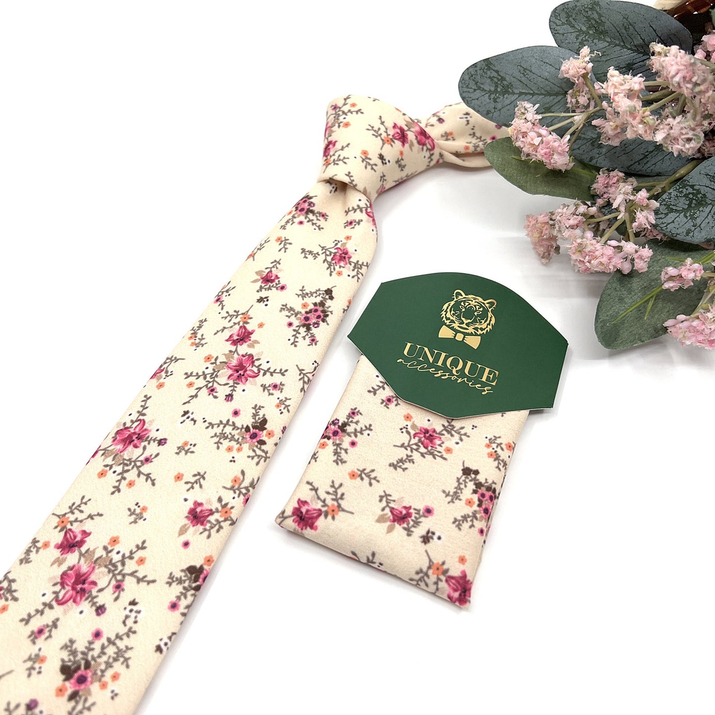 Beige Men Necktie, Floral Neckties, Wedding Floral Neckties, Groom Necktie