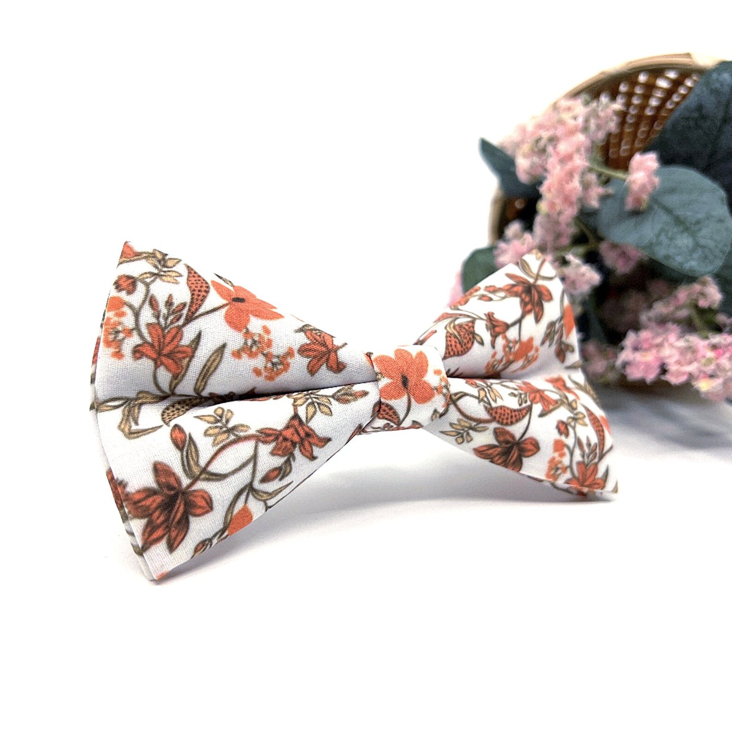 Copper Rust Orange Floral Bow tie, Wedding Bowtie For Men