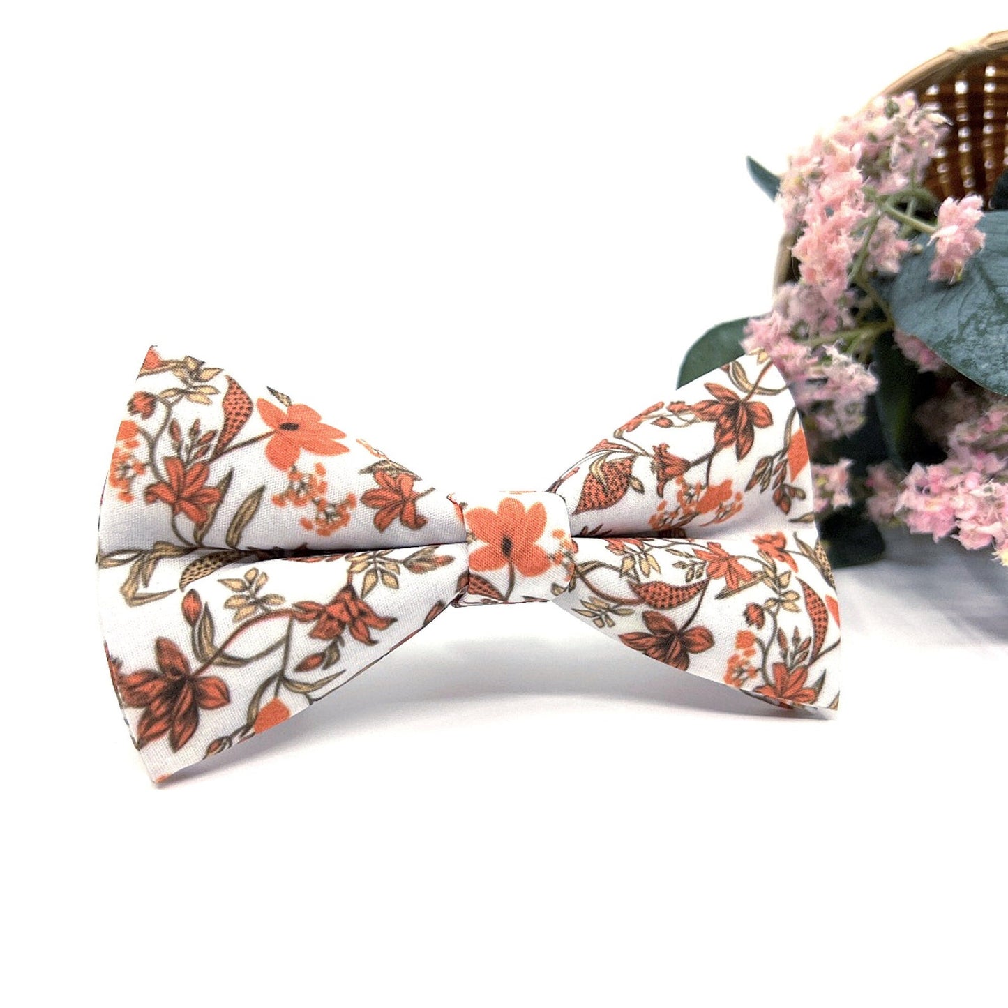 Copper Rust Orange Floral Bow tie, Wedding Bowtie For Men