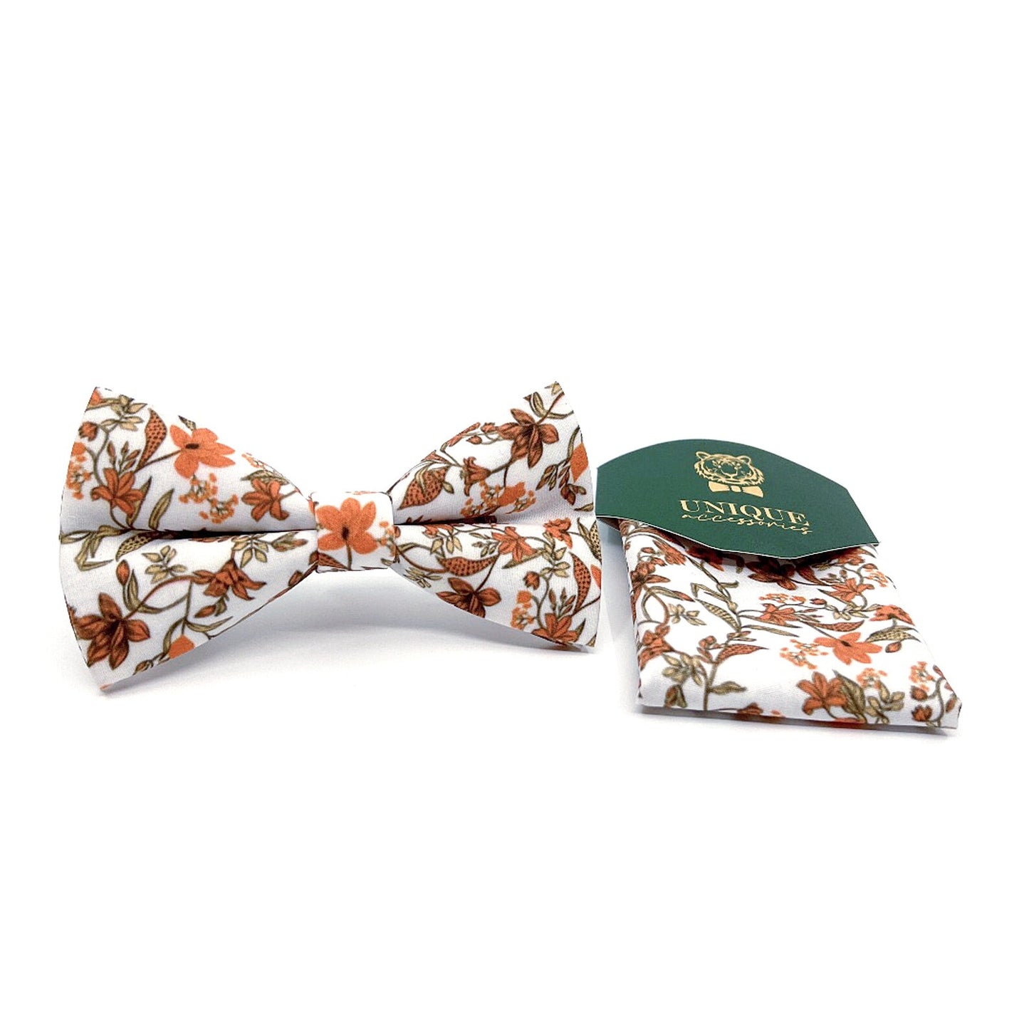 Copper Rust Orange Floral Bow tie, Wedding Bowtie For Men