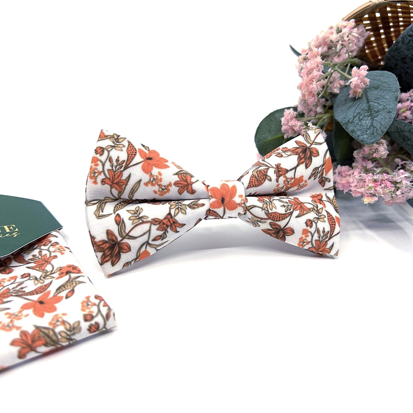 Copper Rust Orange Floral Bow tie, Wedding Bowtie For Men