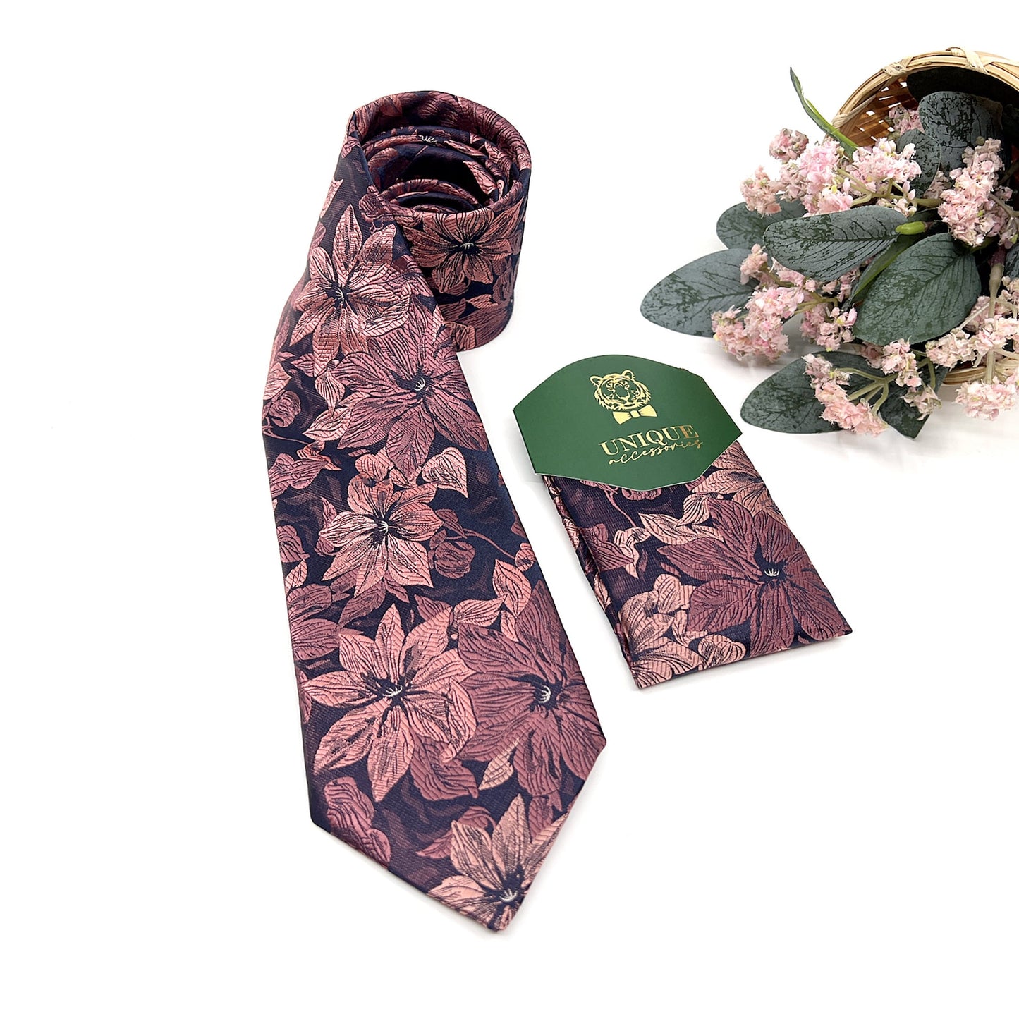 Dusty Rose Floral Necktie, Mens Neckties, Wedding Necktie, Goom Necktie