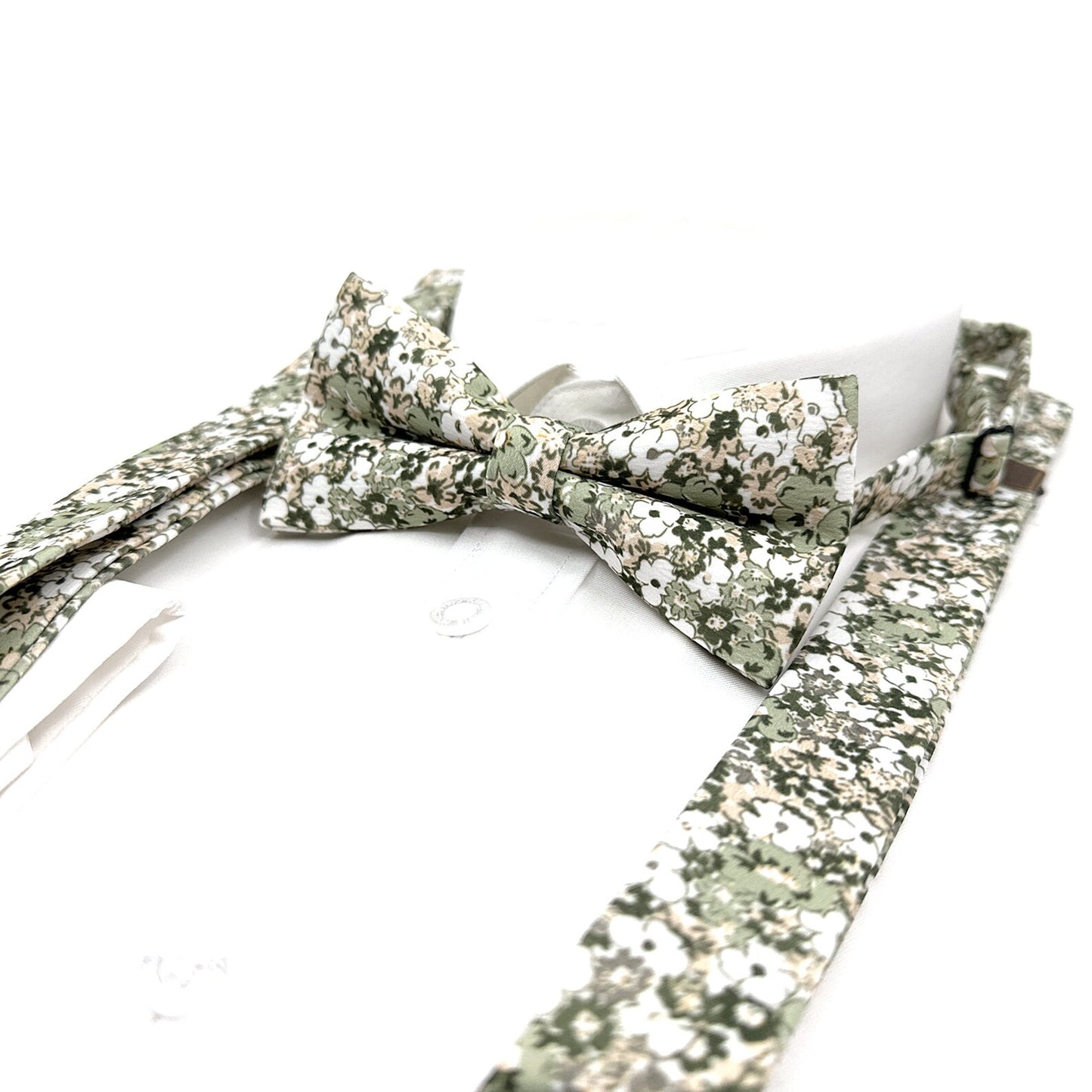 Dusty Green Floral Suspenders, Men Suspender, Wedding Floral Suspenders, Groom Suspenders