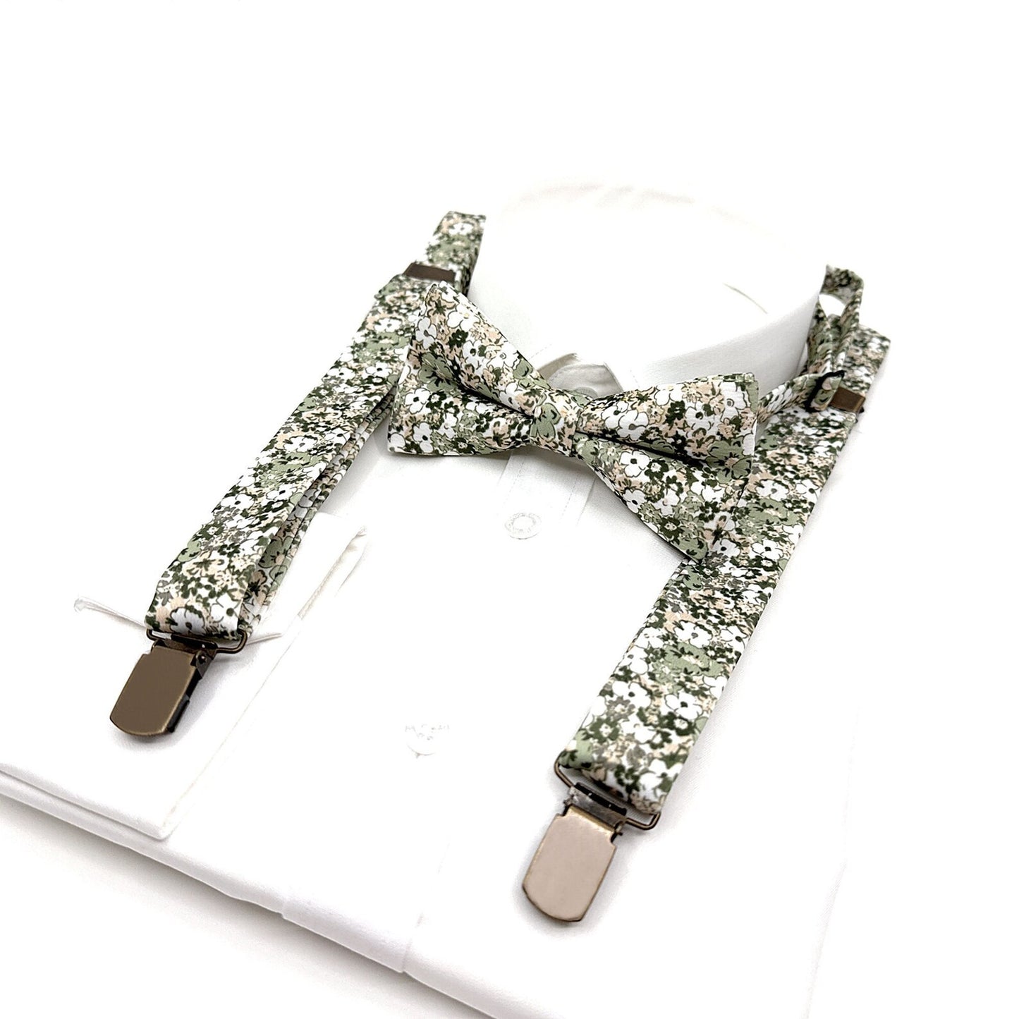 Dusty Green Floral Suspenders, Men Suspender, Wedding Floral Suspenders, Groom Suspenders