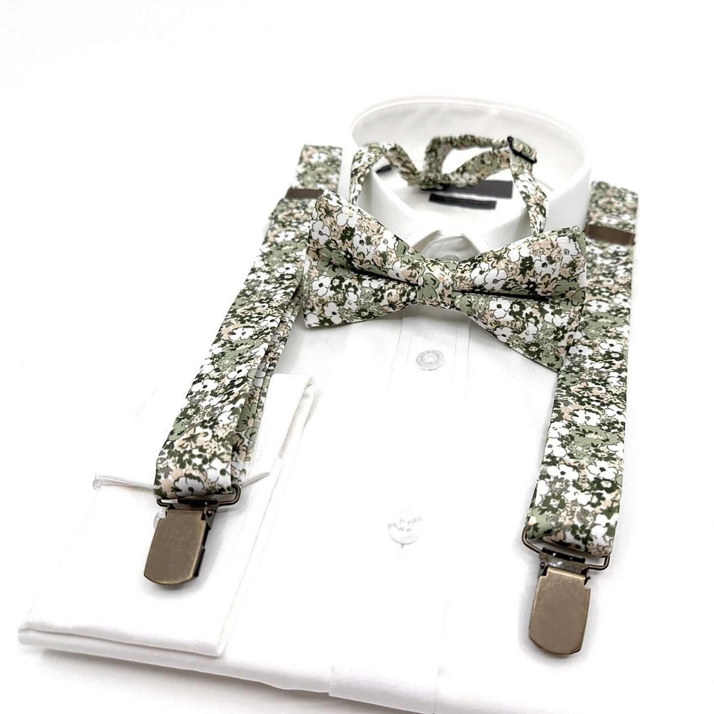 Dusty Green Floral Suspenders, Men Suspender, Wedding Floral Suspenders, Groom Suspenders