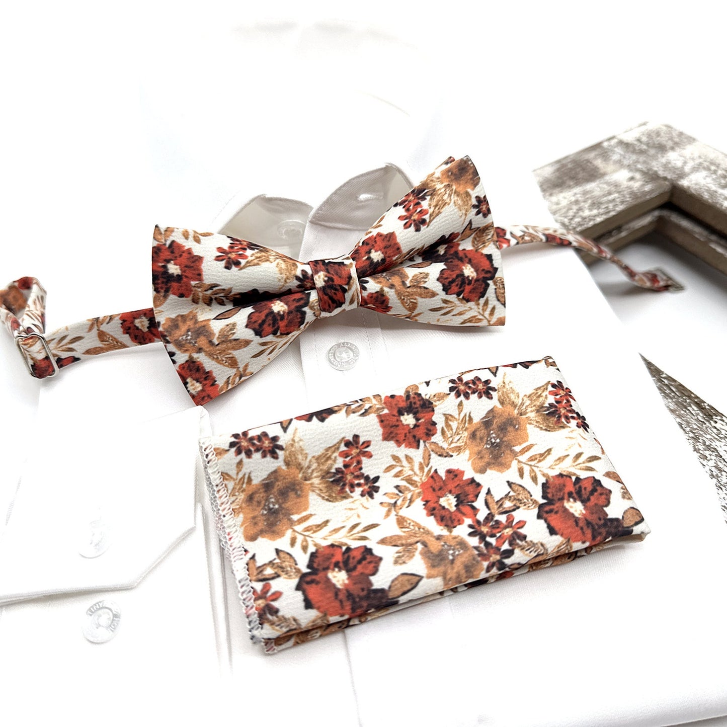 Brunt Orange Floral Tie, Copper Orange Floral Necktie, Wedding Floral Ties