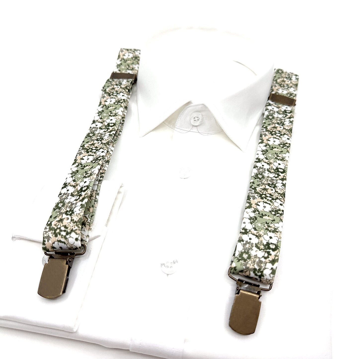 Dusty Green Floral Suspenders, Men Suspender, Wedding Floral Suspenders, Groom Suspenders
