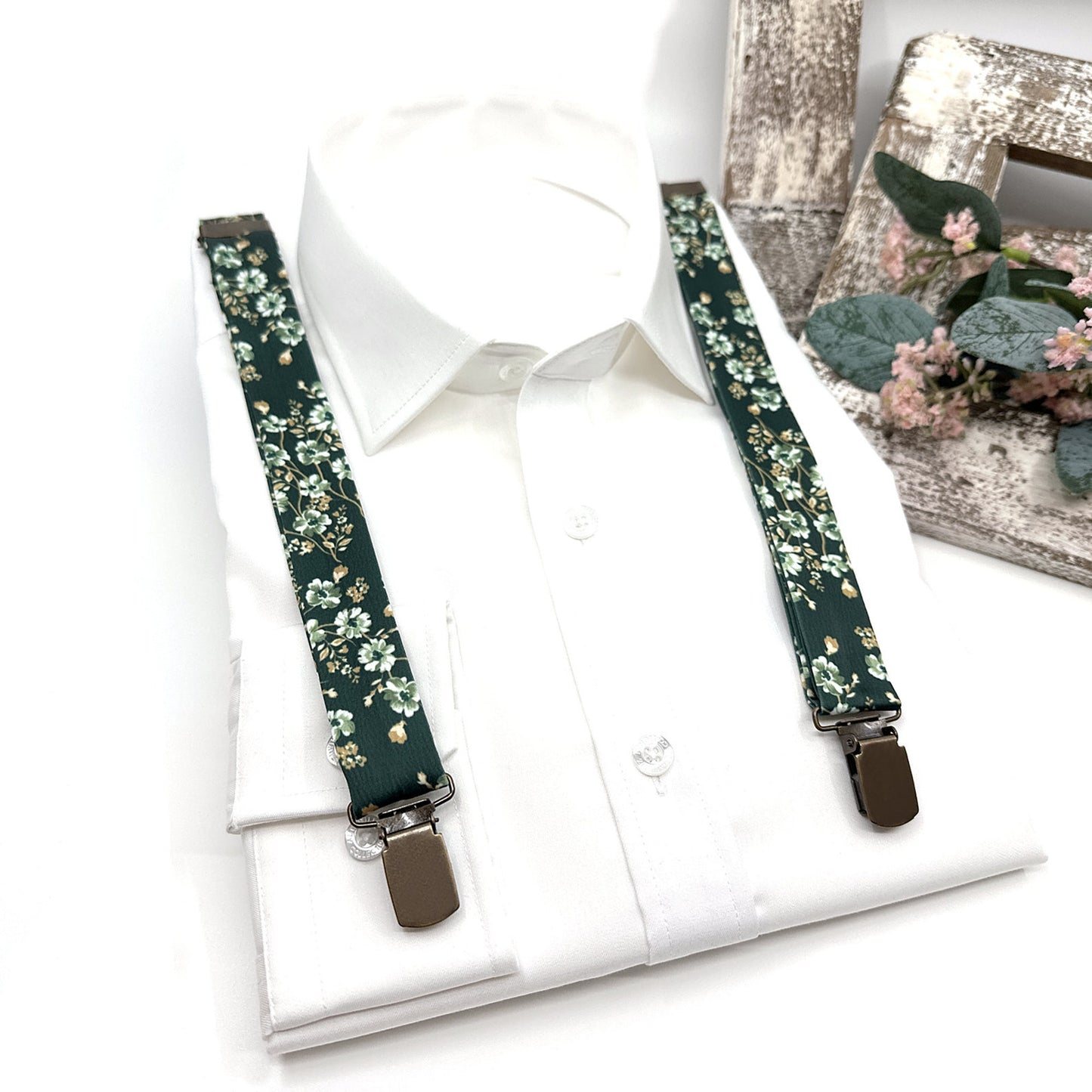 Dark Green Suspenders, Men Suspender, Wedding Floral Suspenders, Groomsmen Suspenders