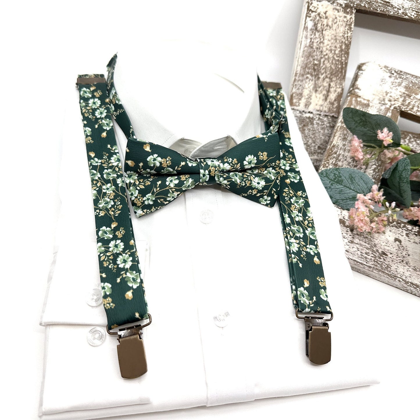 Dark Green Suspenders, Men Suspender, Wedding Floral Suspenders, Groomsmen Suspenders