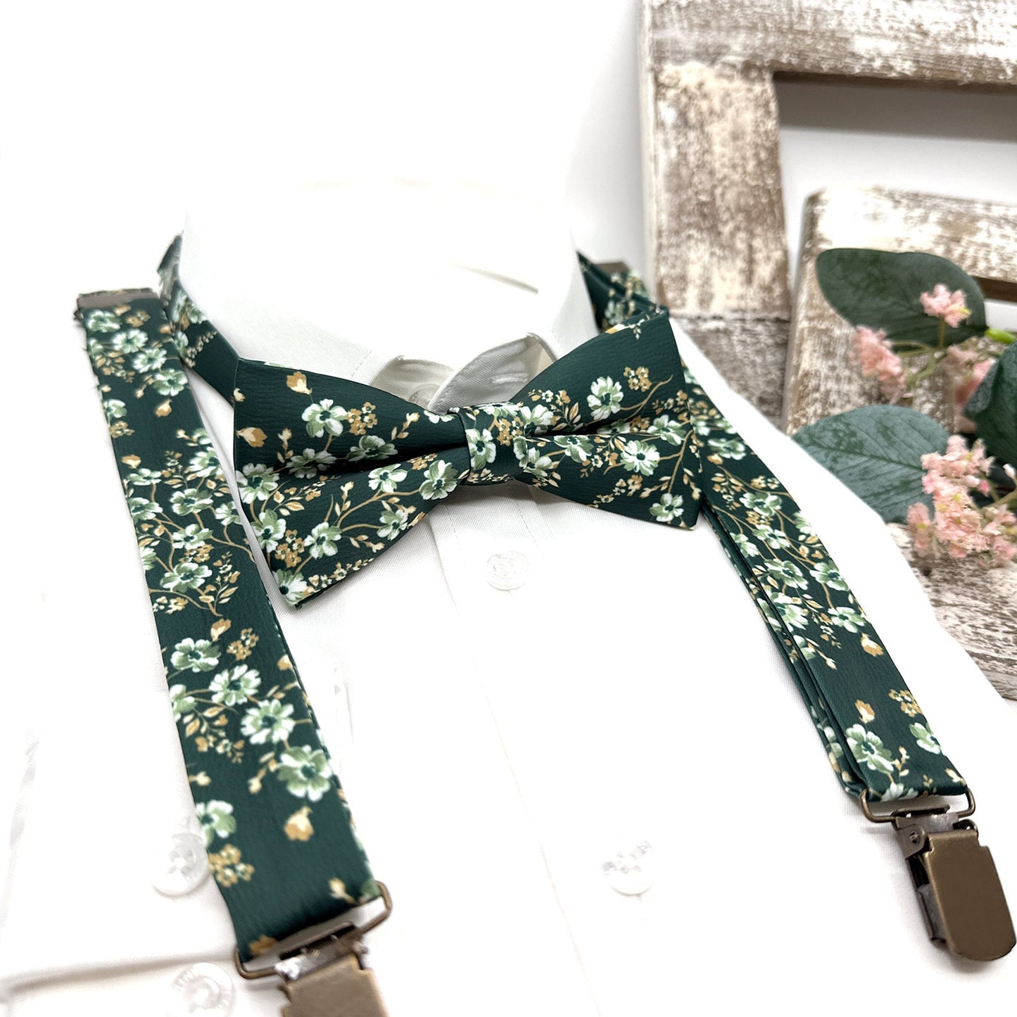 Dark Green Suspenders, Men Suspender, Wedding Floral Suspenders, Groomsmen Suspenders