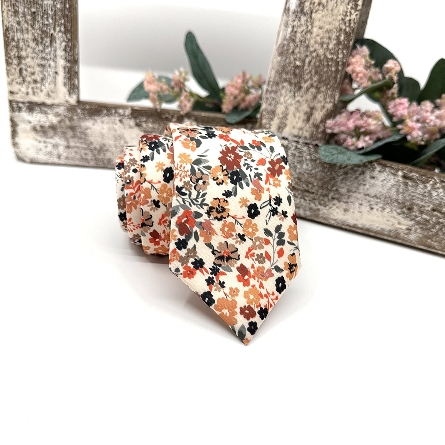 Floral Necktie, Rust Orange Floral Necktie, Wedding Ties