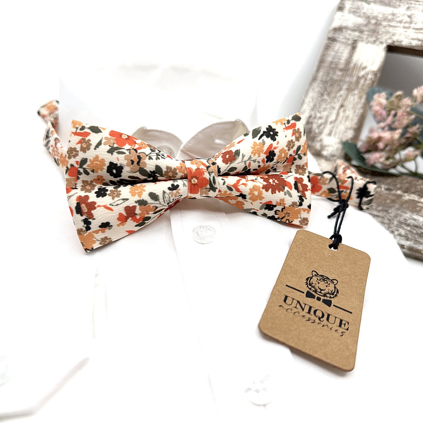 Floral Necktie, Rust Orange Floral Necktie, Wedding Ties