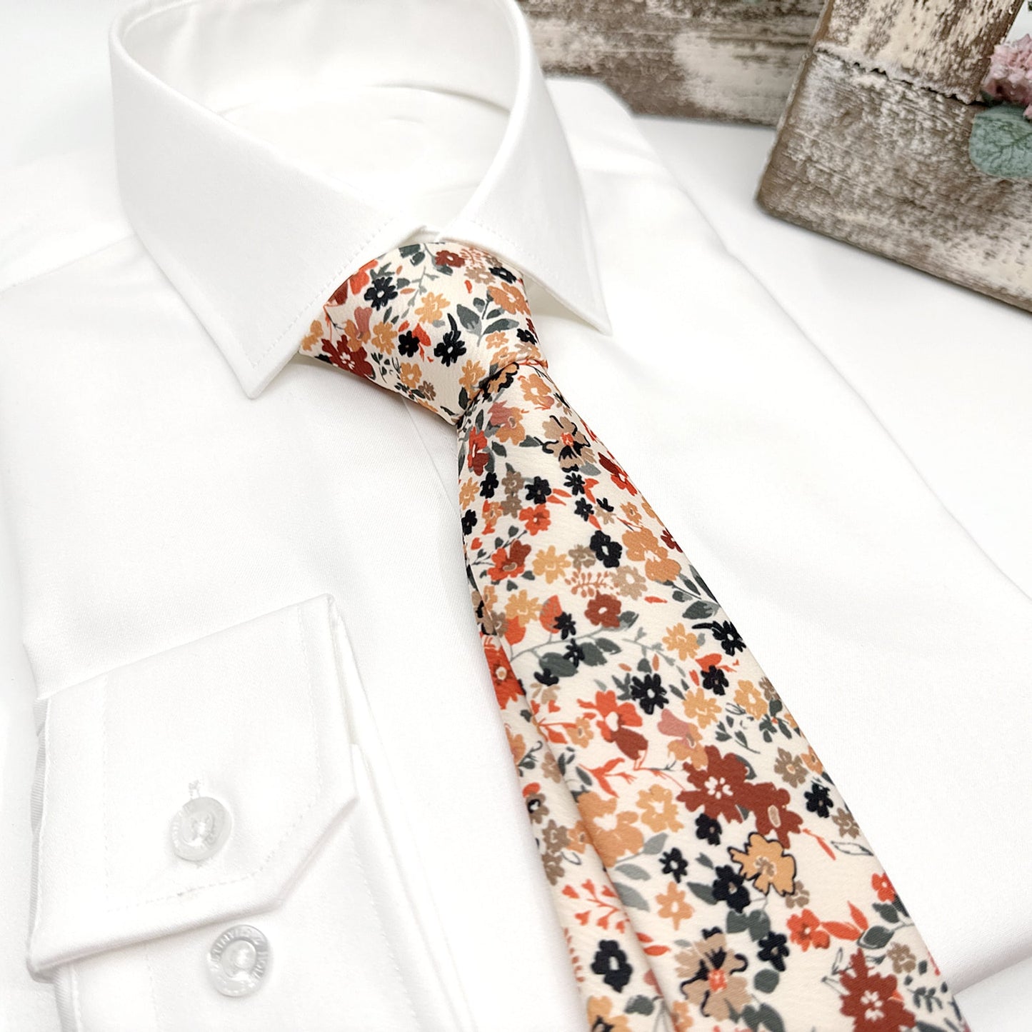 Floral Necktie, Rust Orange Floral Necktie, Wedding Ties