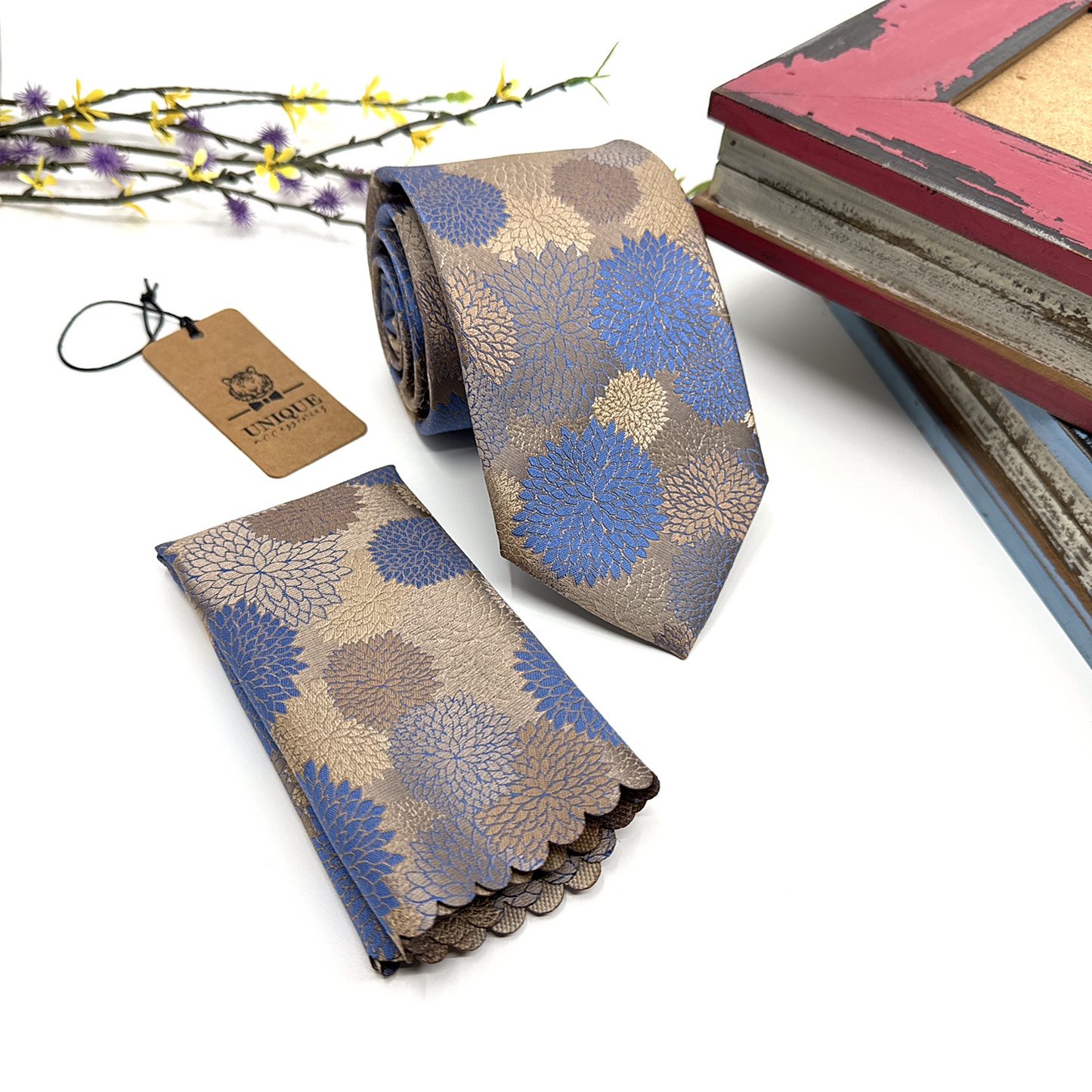 Dusty Blue Necktie, Floral Necktie, Tie for Mens, Groom Neckties, Wedding tie