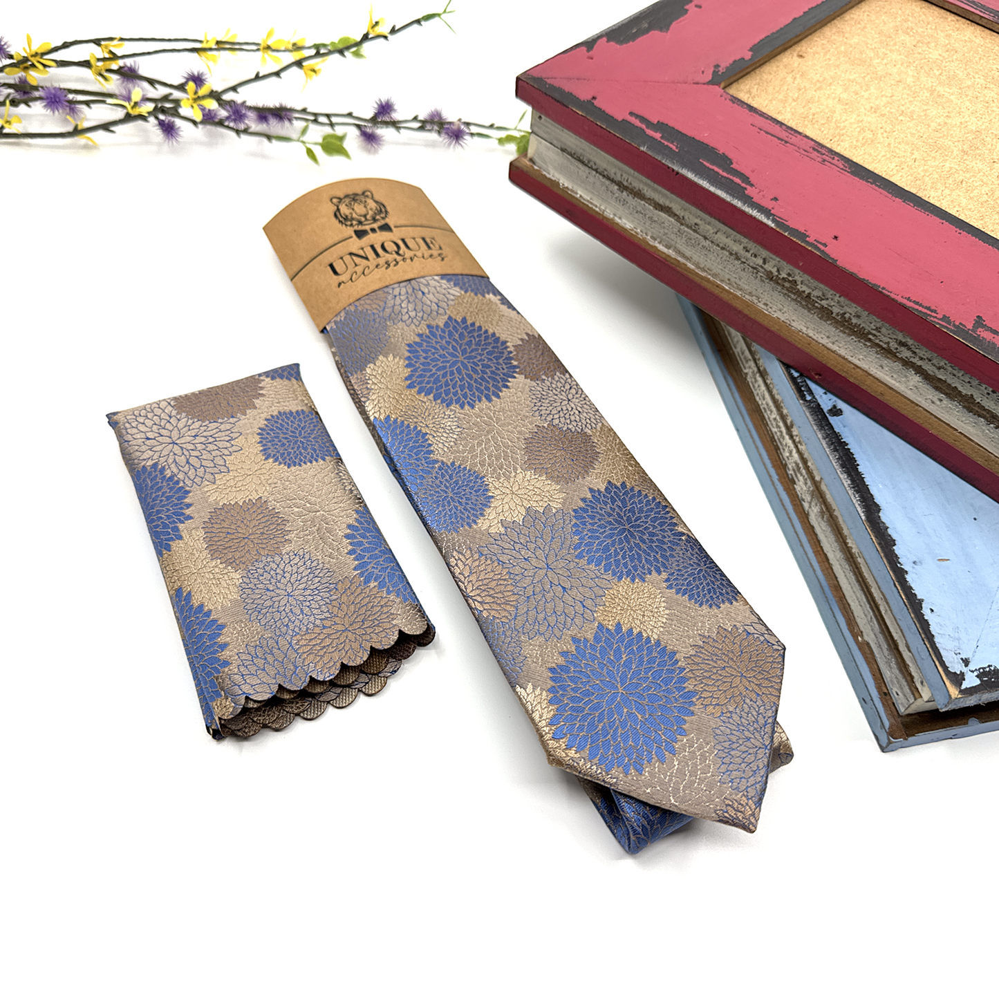 Dusty Blue Necktie, Floral Necktie, Tie for Mens, Groom Neckties, Wedding tie