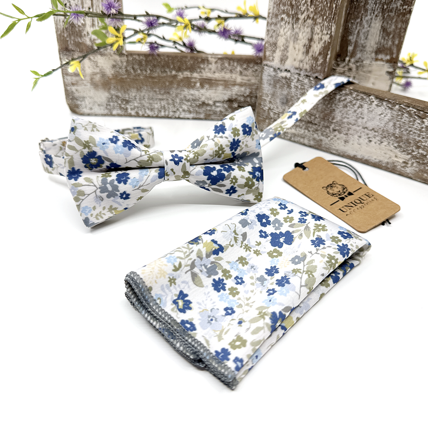 Dusty Blue Floral Necktie Olive Green Floral Necktie Wedding Floral Ties