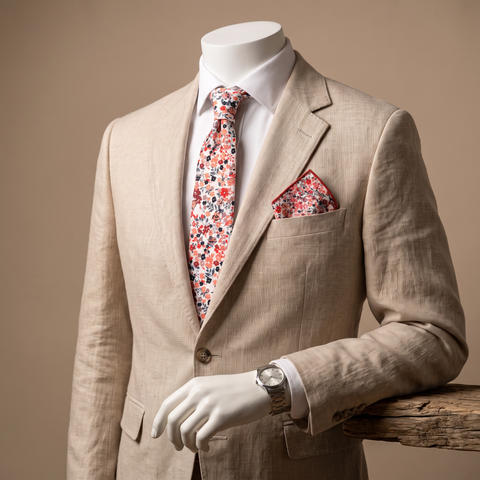 Terracotta Wildflower Tie Set for Men Floral Wedding Necktie