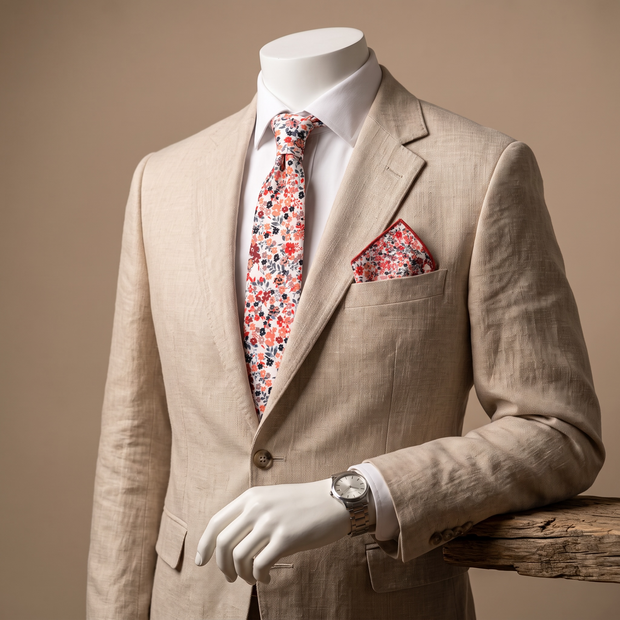 Terracotta Wildflower Tie Set for Men Floral Wedding Necktie
