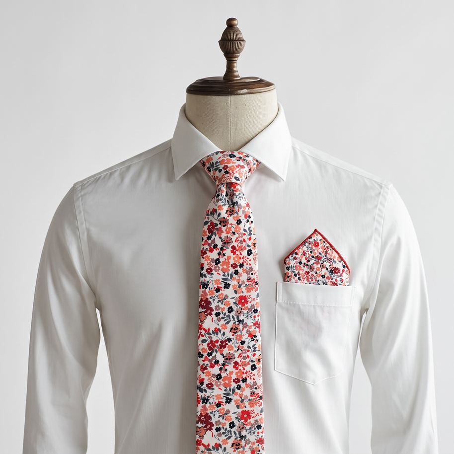 Terracotta Wildflower Tie Set for Men Floral Wedding Necktie