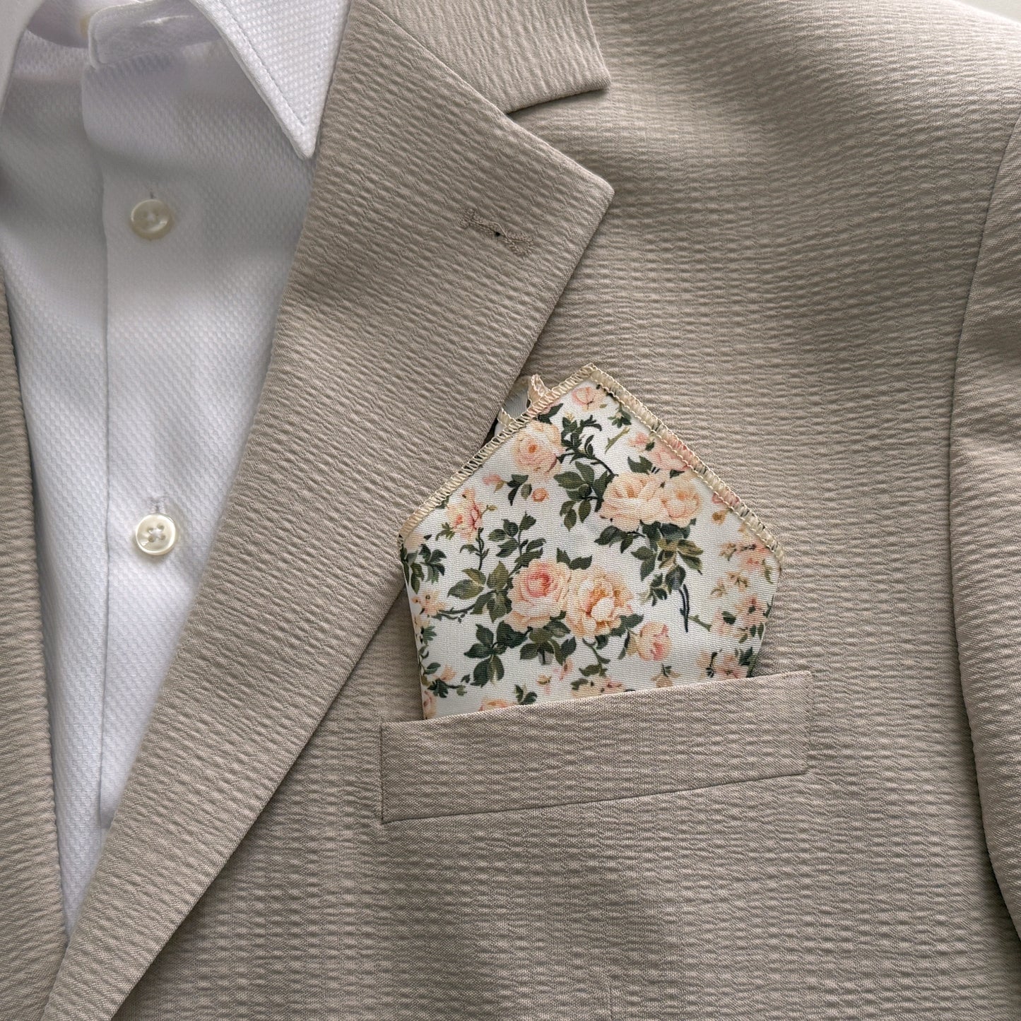 Ivory Rose Floral Tie Set for Men – Wedding Necktie & Pocket Square