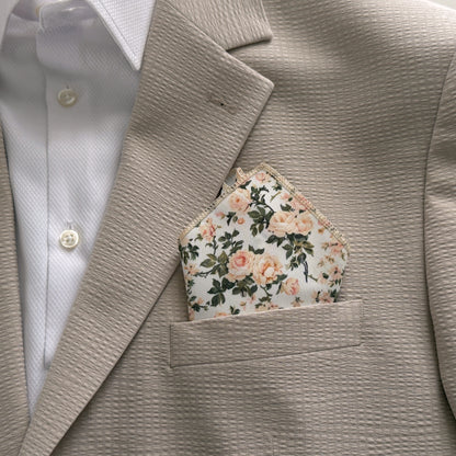 Ivory Rose Floral Tie Set for Men – Wedding Necktie & Pocket Square