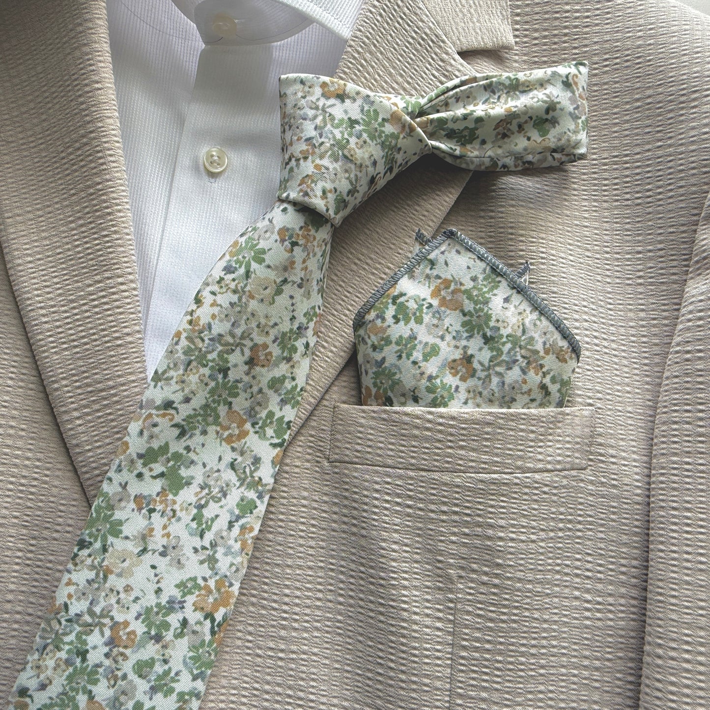 Dusty Sage Floral Tie Set for Men Wedding Tie