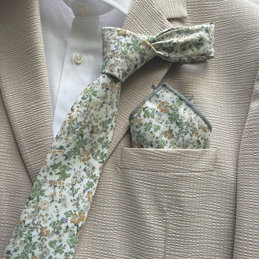 Dusty Sage Floral Tie Set for Men Wedding Tie