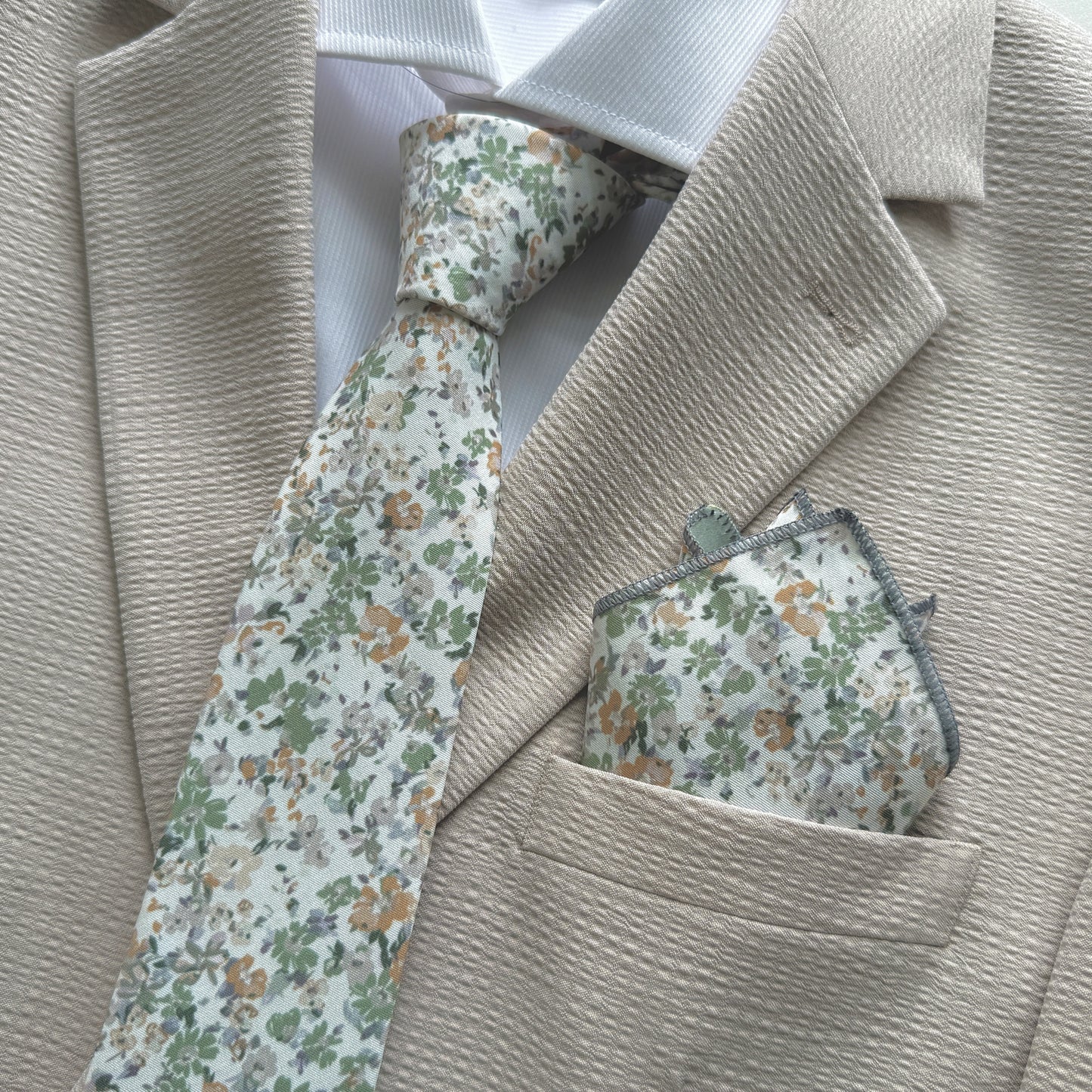 Dusty Sage Floral Tie Set for Men Wedding Tie