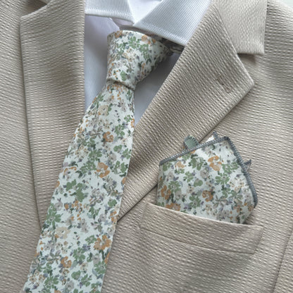 Dusty Sage Floral Tie Set for Men Wedding Tie