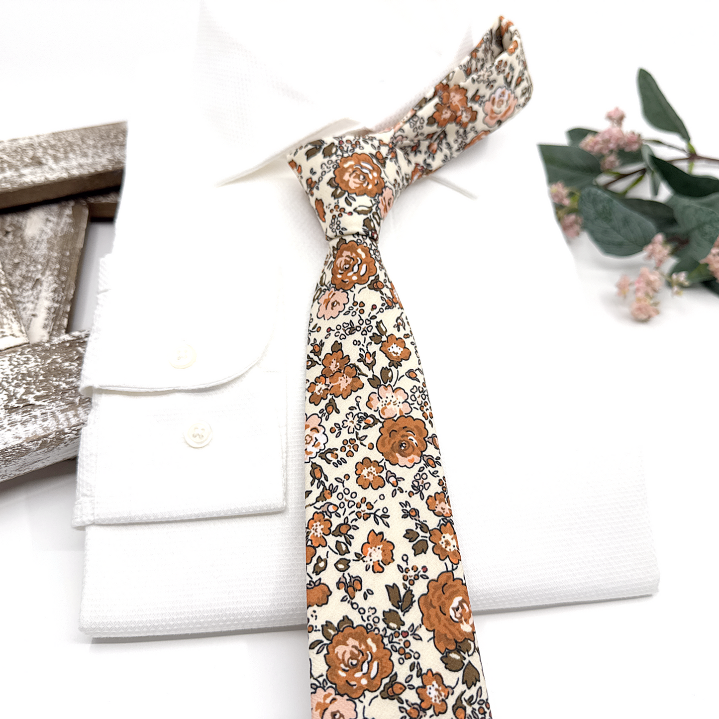 Terracotta Floral Neckties, Wedding Floral Tie, Men Necktie, Groom Necktie, Wedding Tie