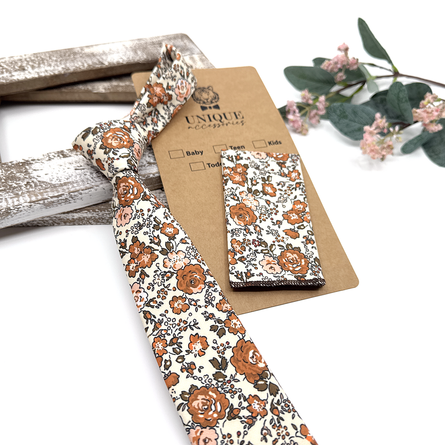 Terracotta Floral Neckties, Wedding Floral Tie, Men Necktie, Groom Necktie, Wedding Tie