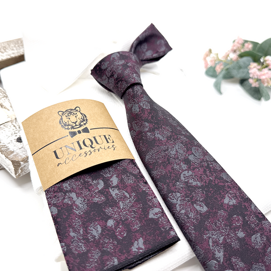 Floral Necktie, Wine Floral Necktie, Tie for Mens, Groom neckties, Wedding tie, Groomsmen Necktie
