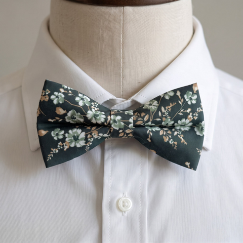 Dark Green Floral Bow Tie for Men, Boys and Toddlers
