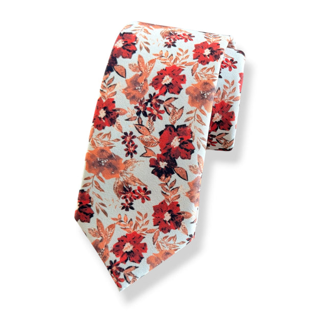 Ivory Burnt Orange Floral Tie – Rust Burgundy Wedding Necktie