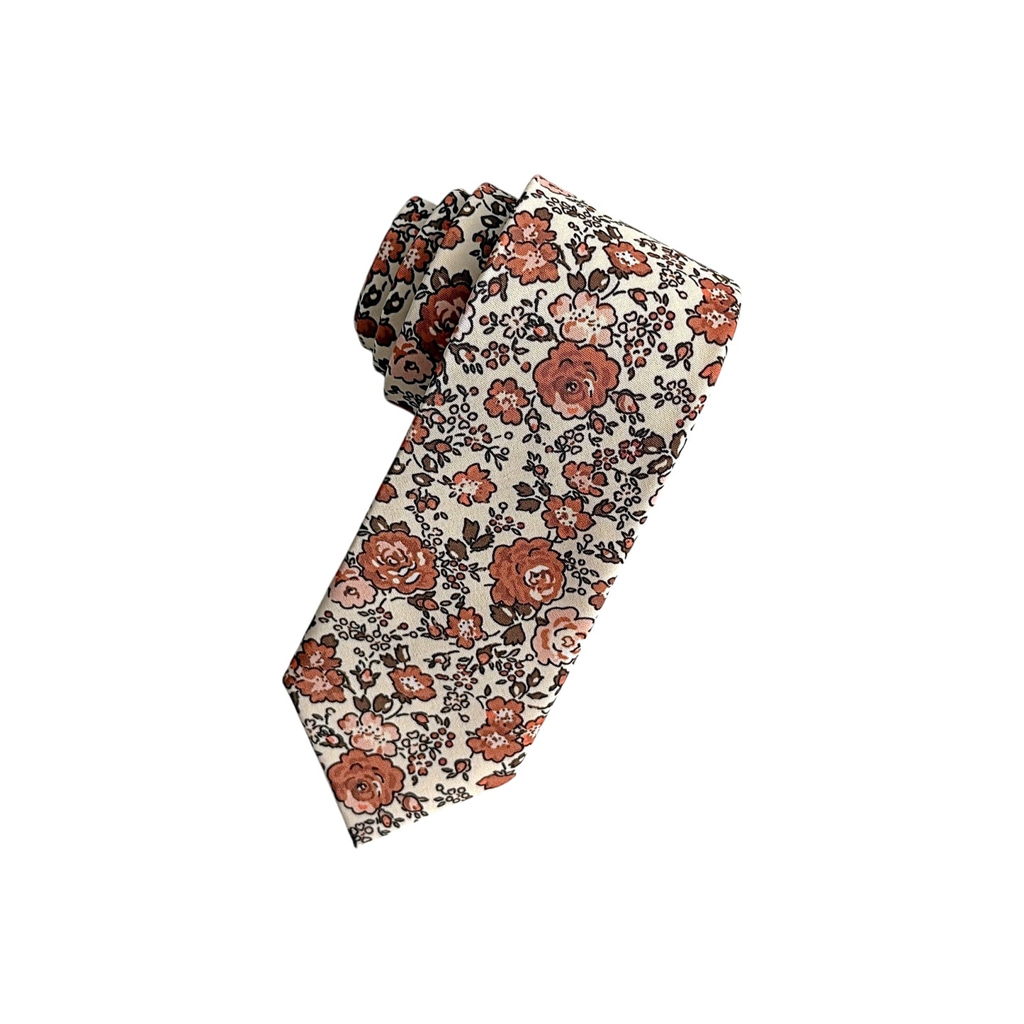Rust Floral Tie & Pocket Square – Terracotta Wedding Necktie Set for Men