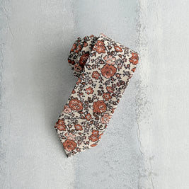 Rust Floral Tie & Pocket Square – Terracotta Wedding Necktie Set for Men