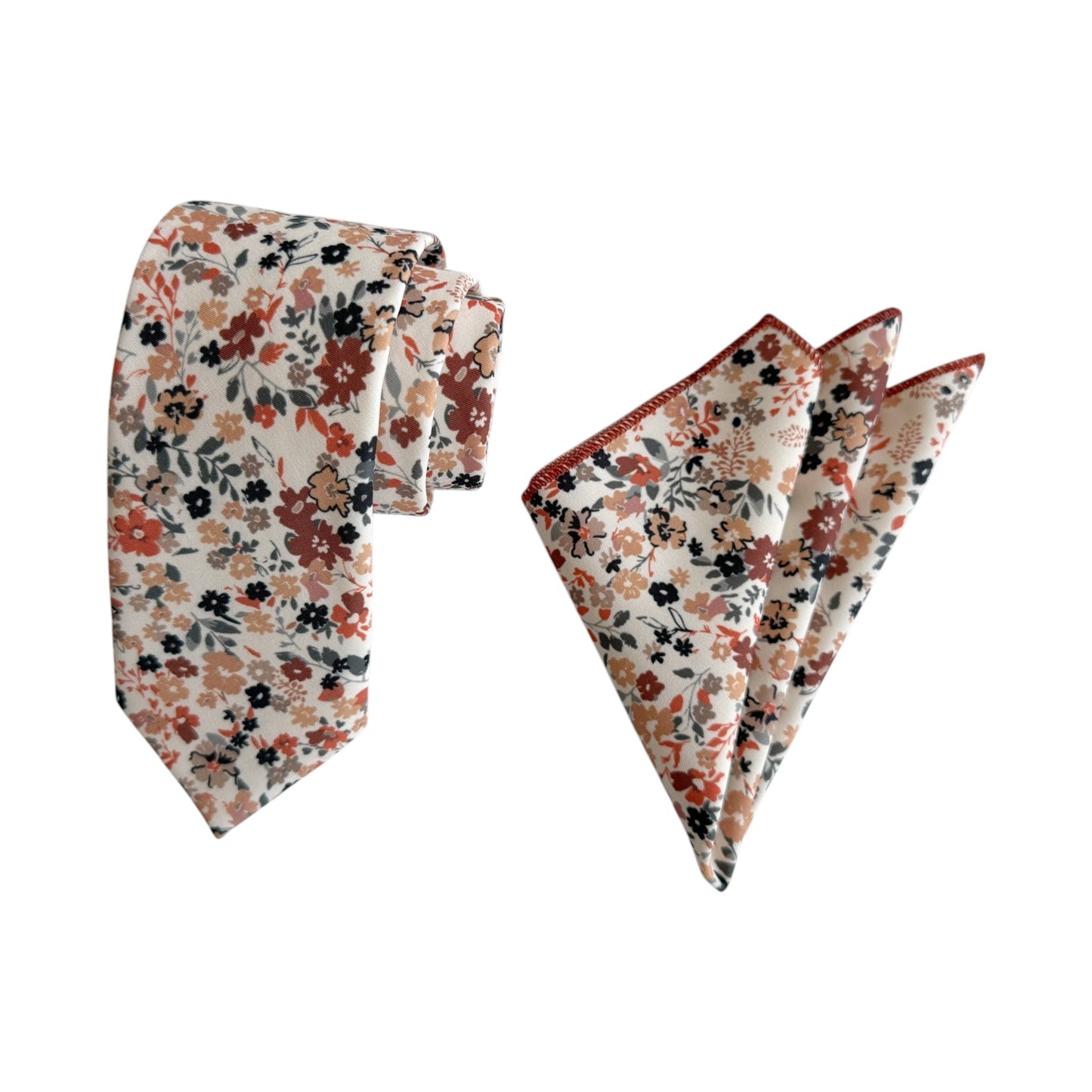 Terracotta Wildflower Tie Set for Men Floral Wedding Necktie