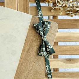 Dark Green Floral Tie Set – Wedding Necktie & Pocket Square for Men