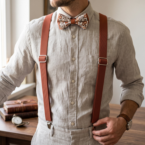 Terracotta Rust Suspenders for Men