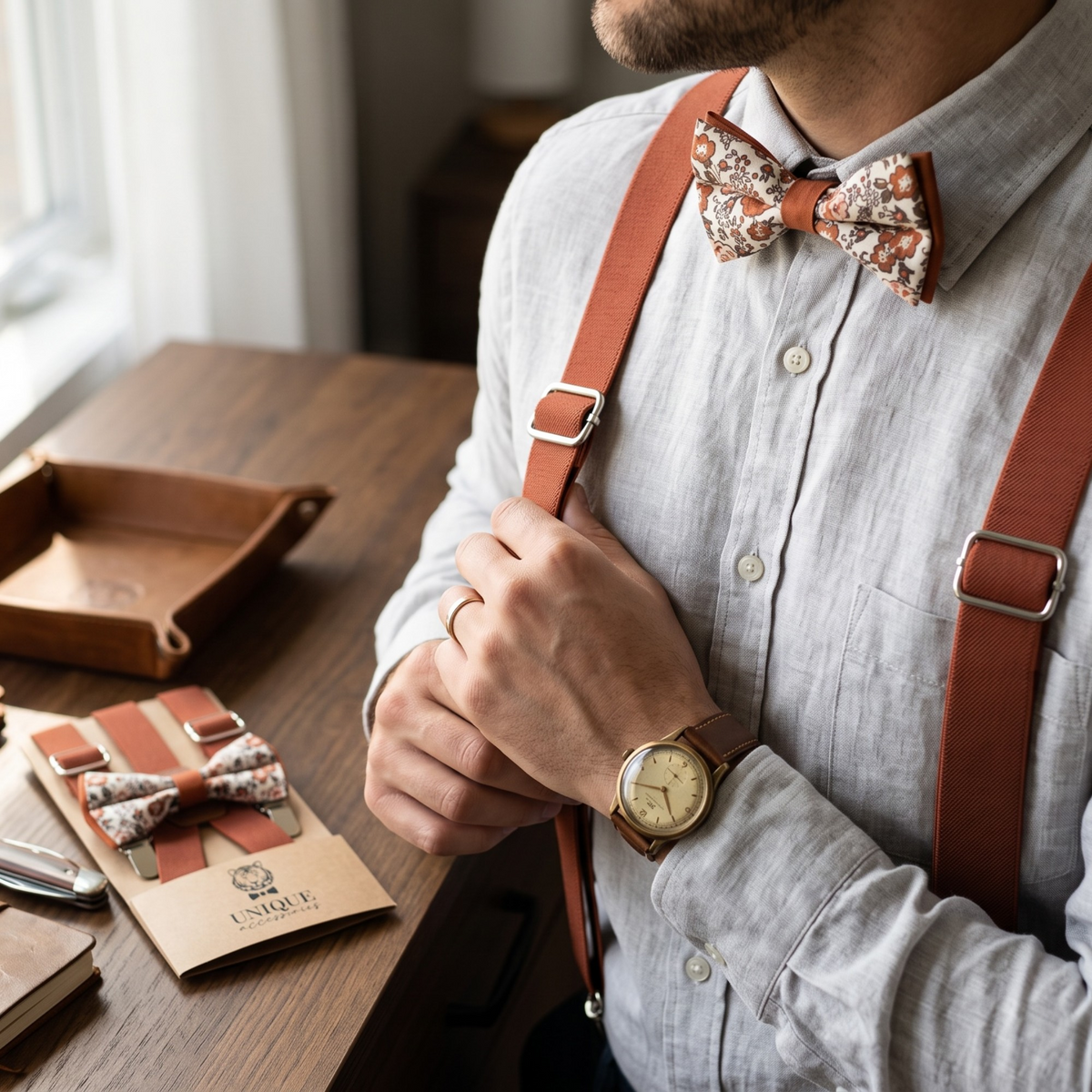 Terracotta Rust Suspenders for Men