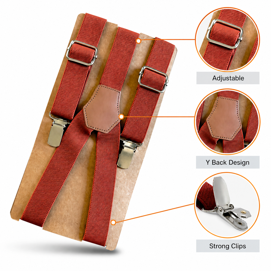Terracotta Rust Suspenders for Men