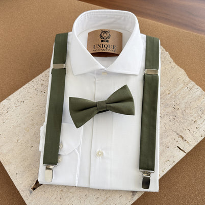 Olive Green Bow Tie & Suspender Set for Men – Wedding Suspenders