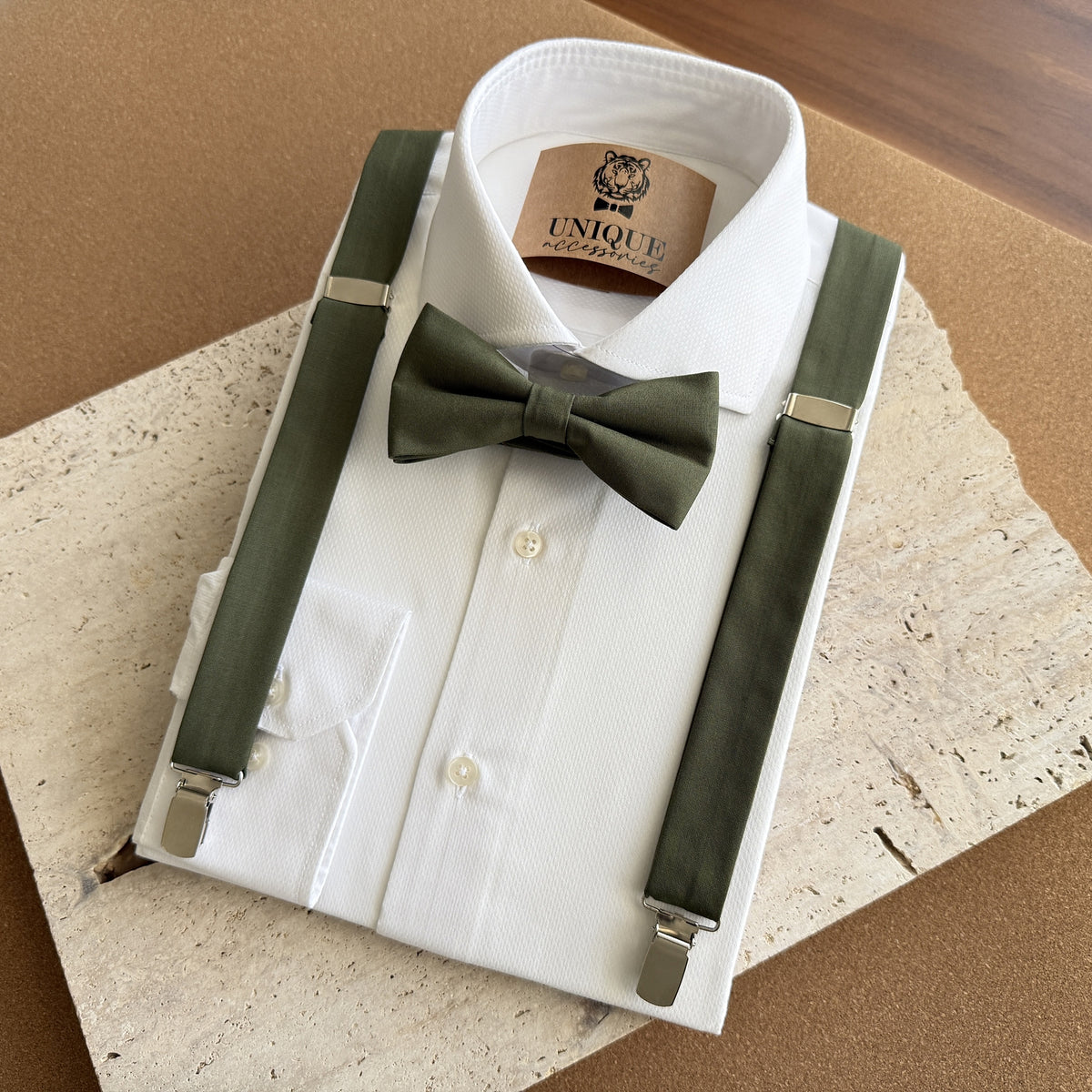 Olive Green Bow Tie & Suspender Set for Men – Wedding Suspenders