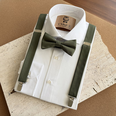 Olive Green Bow Tie & Suspender Set for Men – Wedding Suspenders
