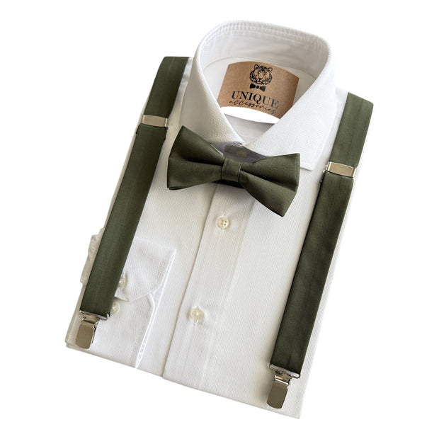 Olive Green Bow Tie & Suspender Set for Men – Wedding Suspenders